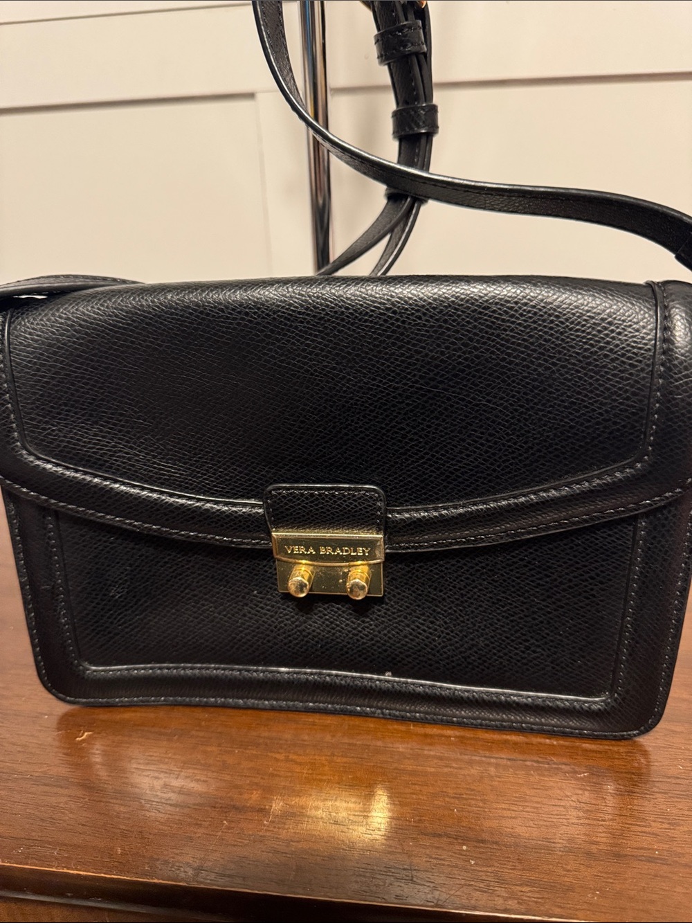 Vera Bradley Black Leather Crossbody with Gold-Tone Lock